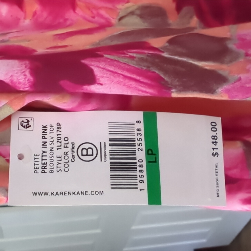 NWT Karen Kane Floral Pretty In Pink V-Neckline,Blouson Sleeves Top Large Petite - Picture 7 of 8